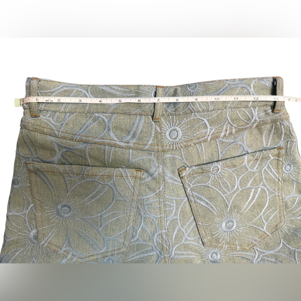 Cynthia Rowley Floral Cutout Wide-Leg Jeans in Sage and Ivory - Picture 12 of 16